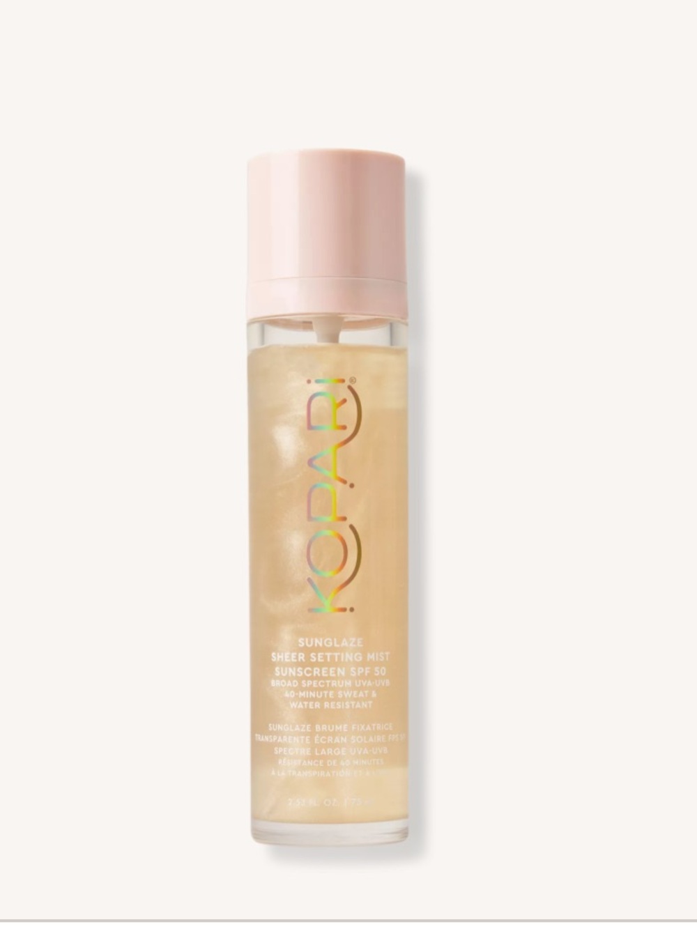 Kopari Sunglaze Sheer Setting Mist Sunscreen — Pink Cap, Gold Shimmer